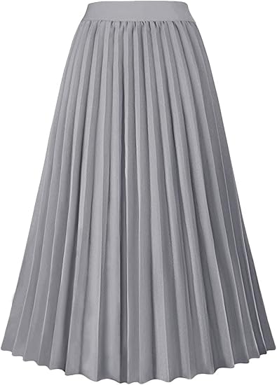 Women's High Waist Pleated Skirt A line Swing Midi Skirt
