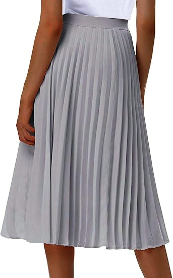 Women's High Waist Pleated Skirt A line Swing Midi Skirt